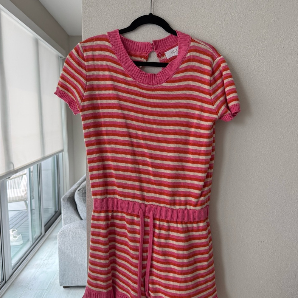 Pink and White Striped Knit Romper